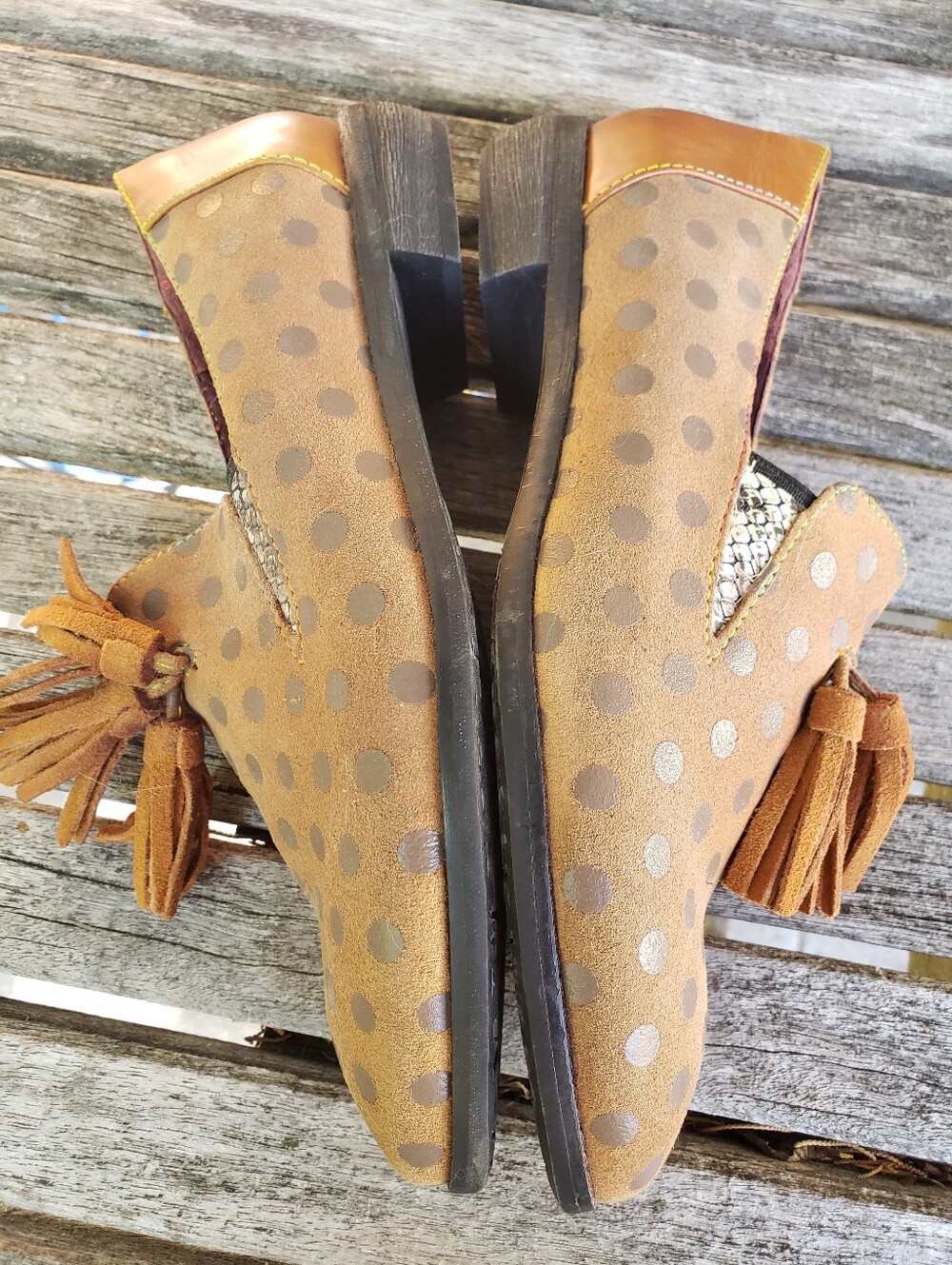 Spring Step L'Artiste Tan Polka Dot Tassel Suede Loafers Size US 9 Euro 40 - Picture 3 of 5